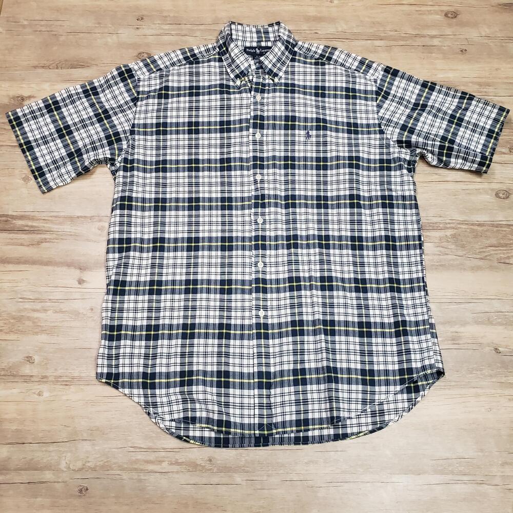 Ralph Lauren Blaire Shirt Mens L Blue Plaid Short Sleeve Cotton Button Up Casual